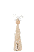 J-Line figuur Rendier deco teddy - metaal/hout - beige/naturel - small