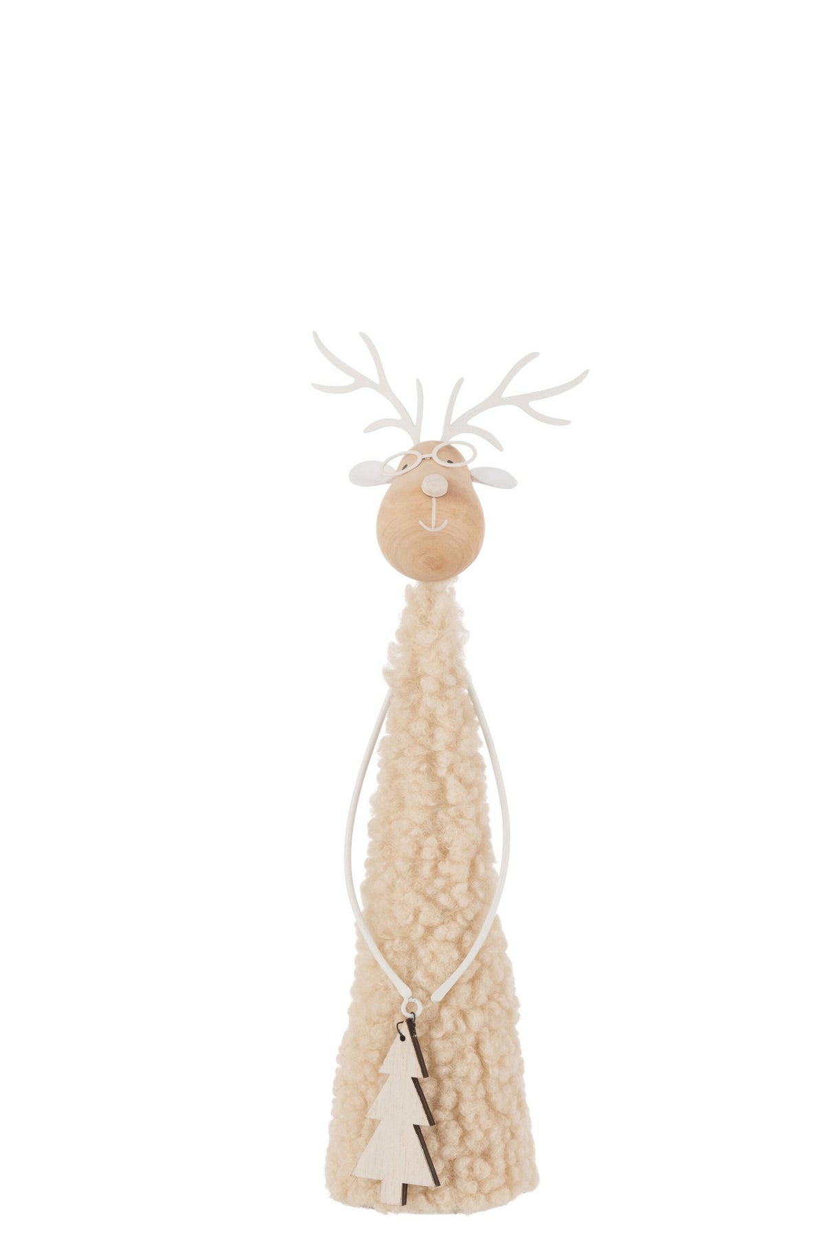 J-Line figuur Rendier deco teddy - metaal/hout - beige/naturel - small