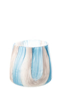 J-Line windlicht Gestreept - glas - azuurblauw - S