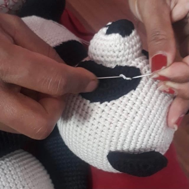 Luna-Leena panda beer knuffel zwart & wit - biologisch katoen - 0+ - hand gehaakt in Nepal