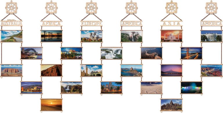Eco Wood Art (EWA) 4 dubbelzijdige houten legpuzzels, Afrika, 1416, samen 70×17,5×1,5cm, kartonbox