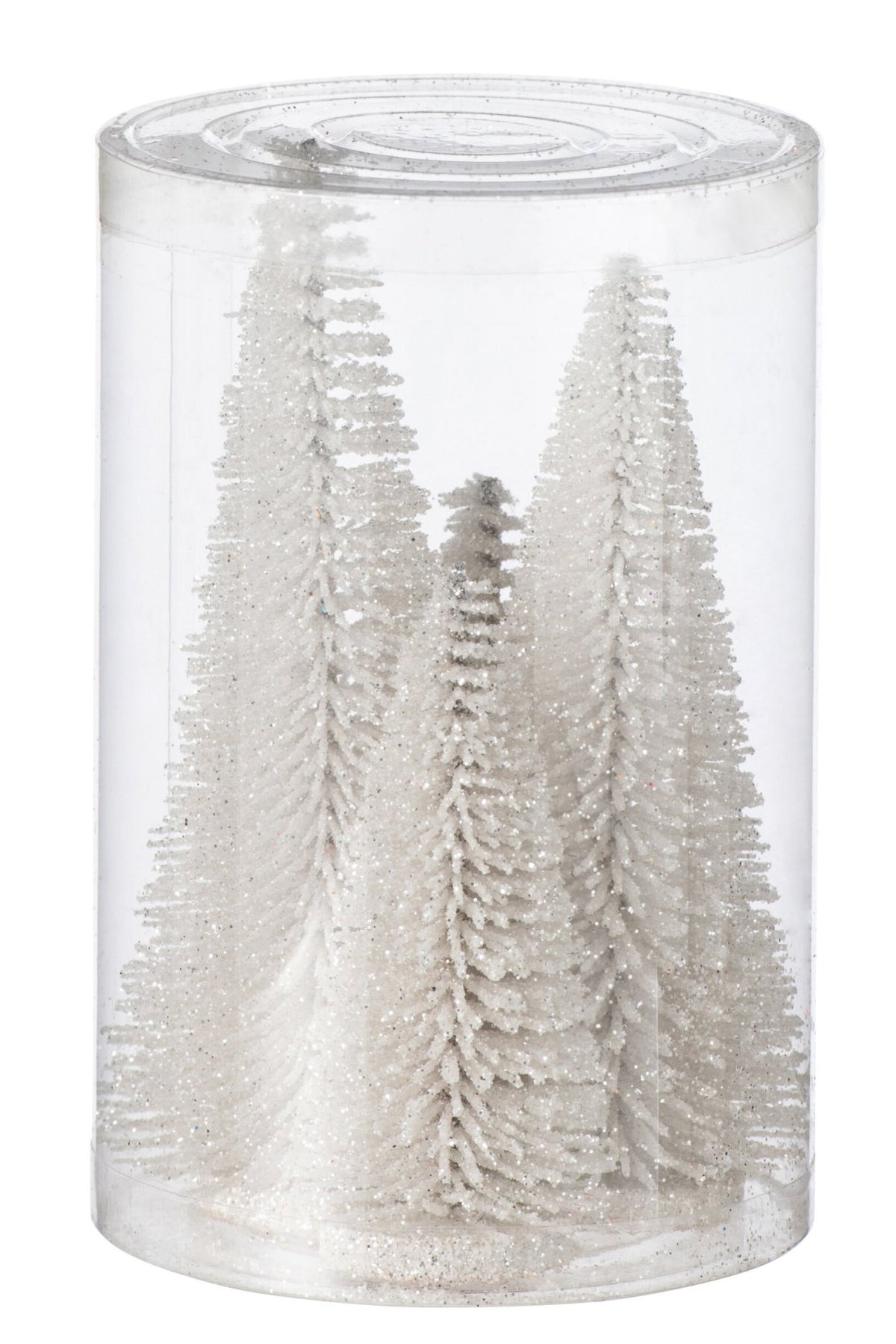 J-Line decoratie Kerstboom Glitter - kunststof - wit - doos van 4