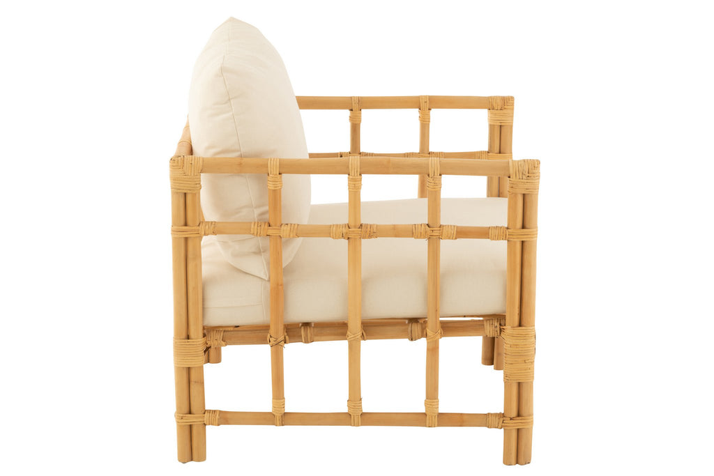 J-Line armstoel Elise + Kkussen - rotan/textiel - naturel/wit