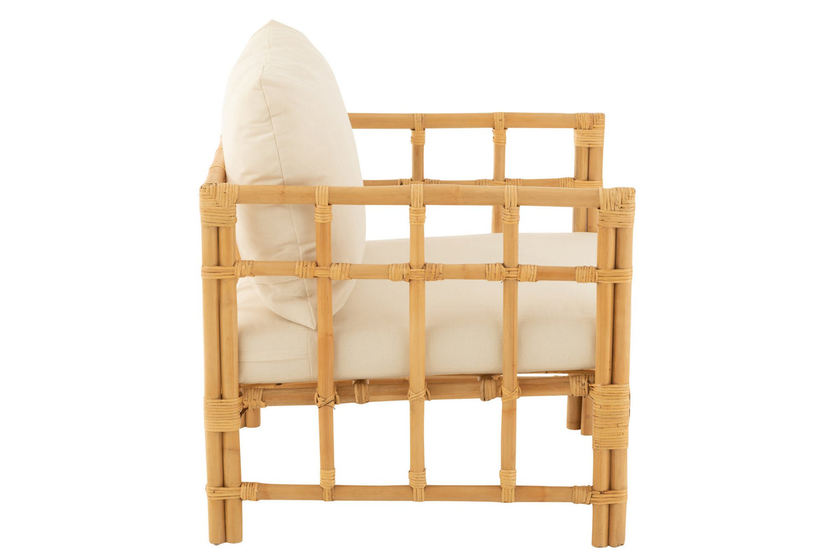 J-Line armstoel Elise + Kkussen - rotan/textiel - naturel/wit