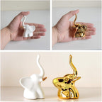 Keramieken olifantenbeeldjes – modern wit en goud – set van 2 stuks