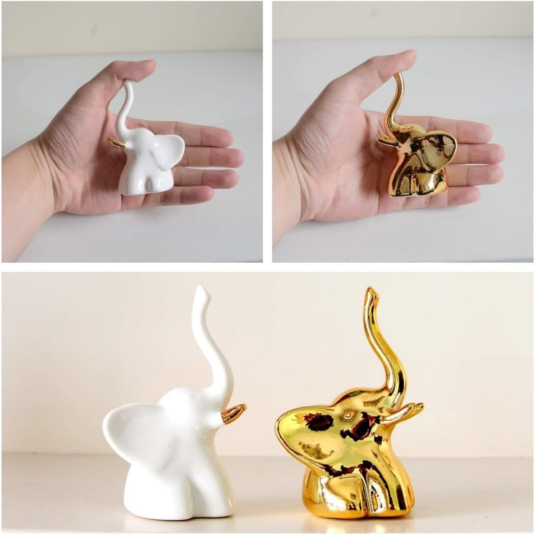 Keramieken olifantenbeeldjes – modern wit en goud – set van 2 stuks