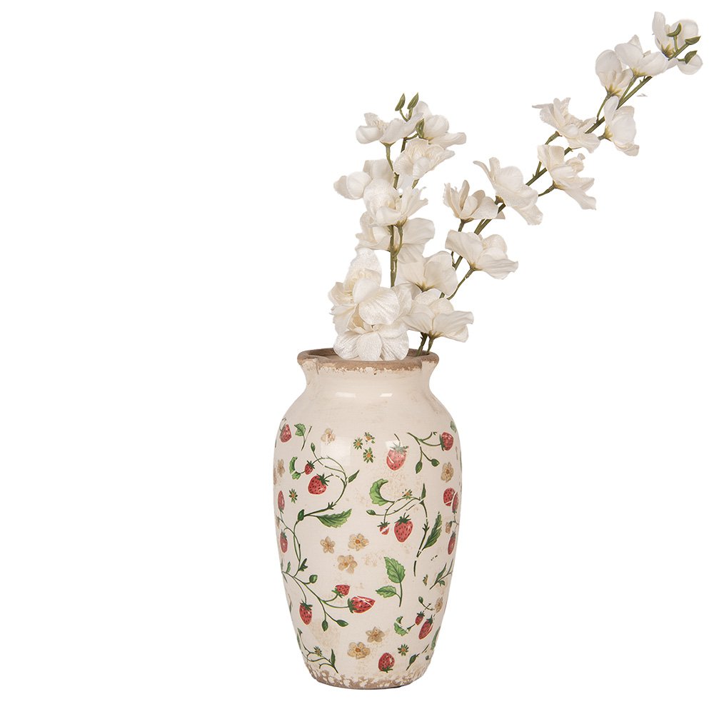 Vaas Ø 16x27 cm Beige Rood Keramiek Aardbeien