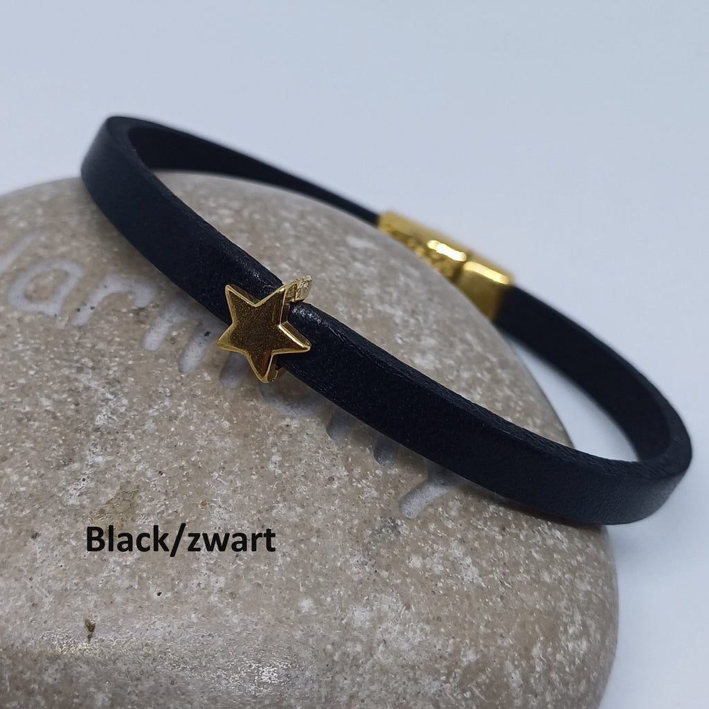 Semplice leren armband tiny star 24K verguld