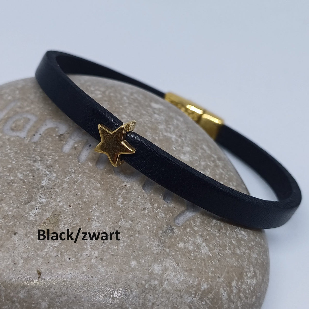 Semplice leren armband tiny star 24K verguld