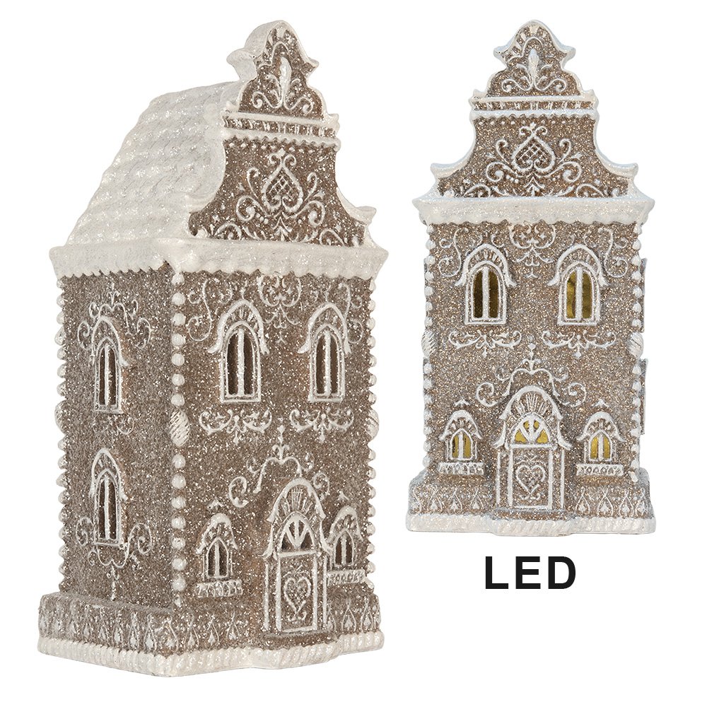 Gingerbread house met LED 17x15x35 cm Bruin Kunststof
