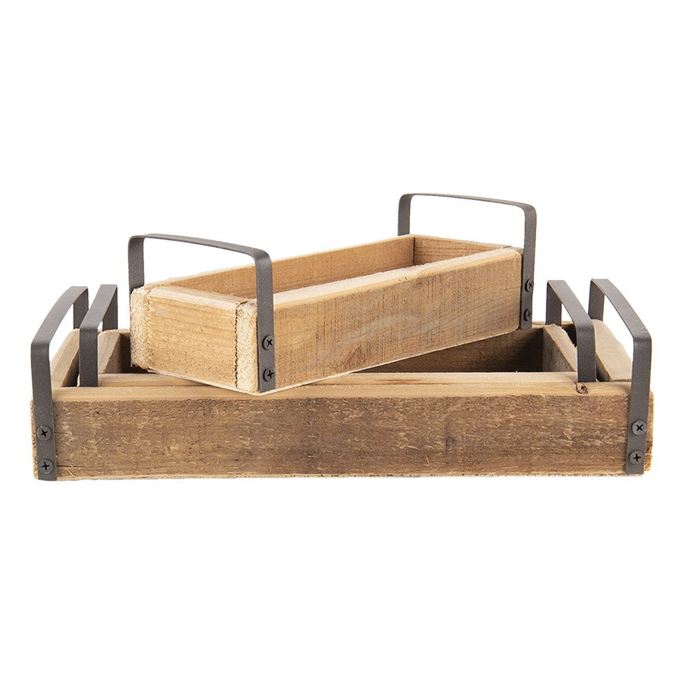 Decoratie Dienblad Set van 3 Bruin Hout Serveerschaal