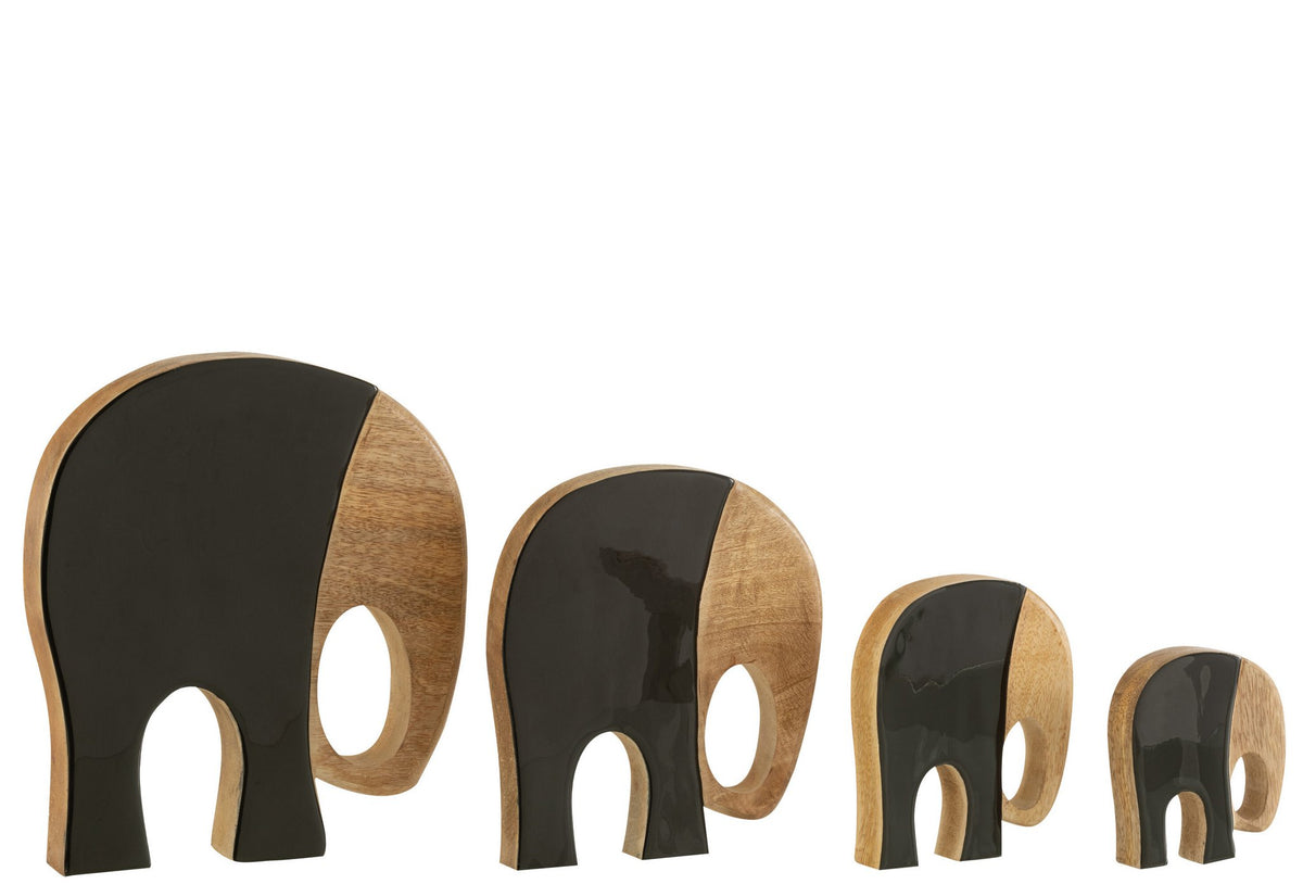 J-Line decoratie Olifanten - hout - zwart/donkerbruin - set van 4