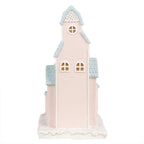 Gingerbread house met LED 13x13x26 cm Roze Polyresin Peperkoekhuisje