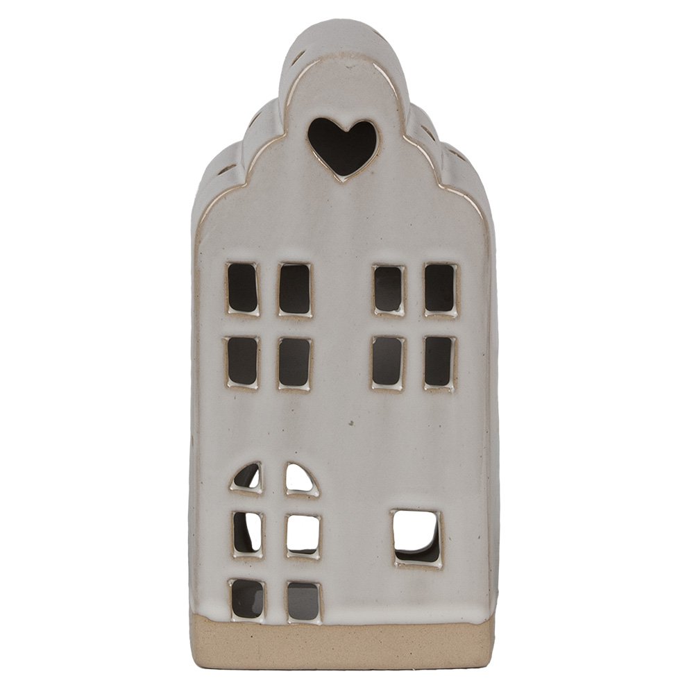 Theelichthouder Huis 9x8x18 cm Beige Keramiek Waxinelichthouder