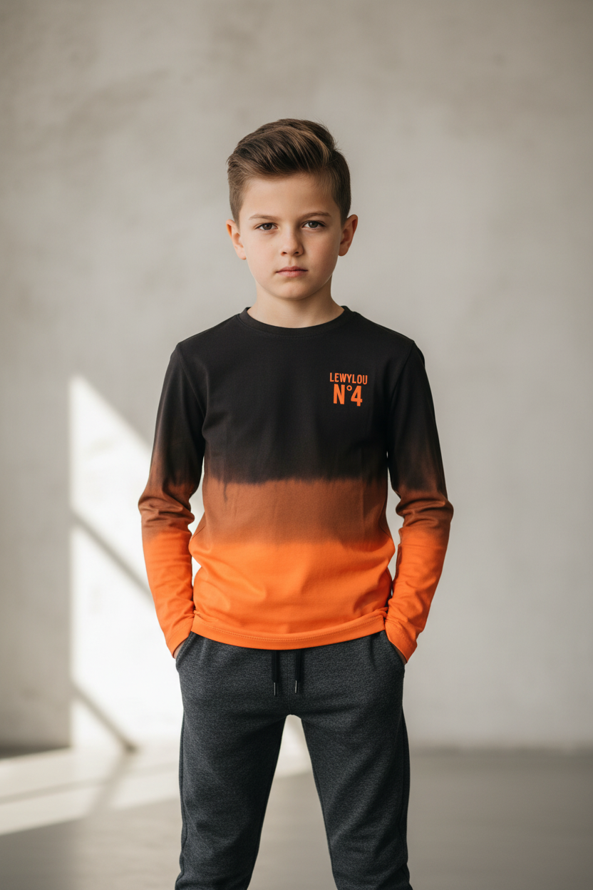Lewylou NO4 Longsleeve – Zwart-Oranje Tie Dye – Urban Kids Fashion