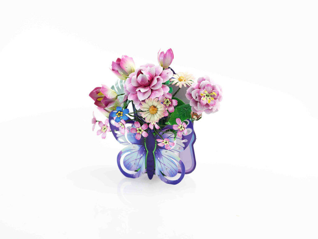 Bouwpakket 3D Model DIY Mand met Vlinderbloemen Magneet- gekleurd- metaal