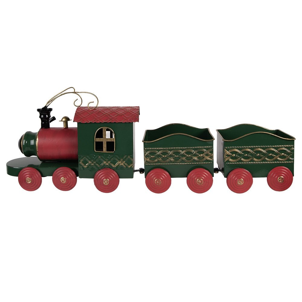 Kerstdecoratie Beeld Trein 65x13x23 cm Groen Metaal