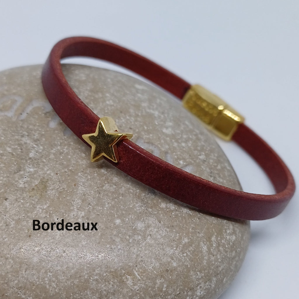 Semplice leren armband tiny star 24K verguld