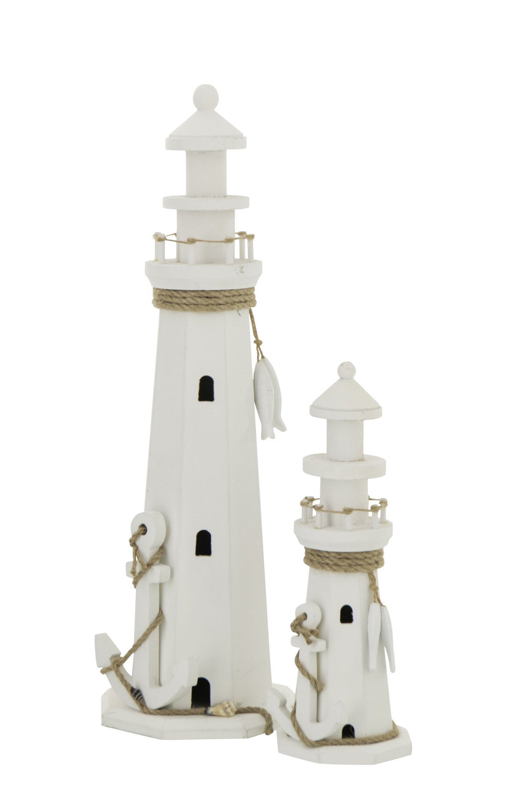 J-Line decoratie Vuurtoren - hout/touw - wit - L