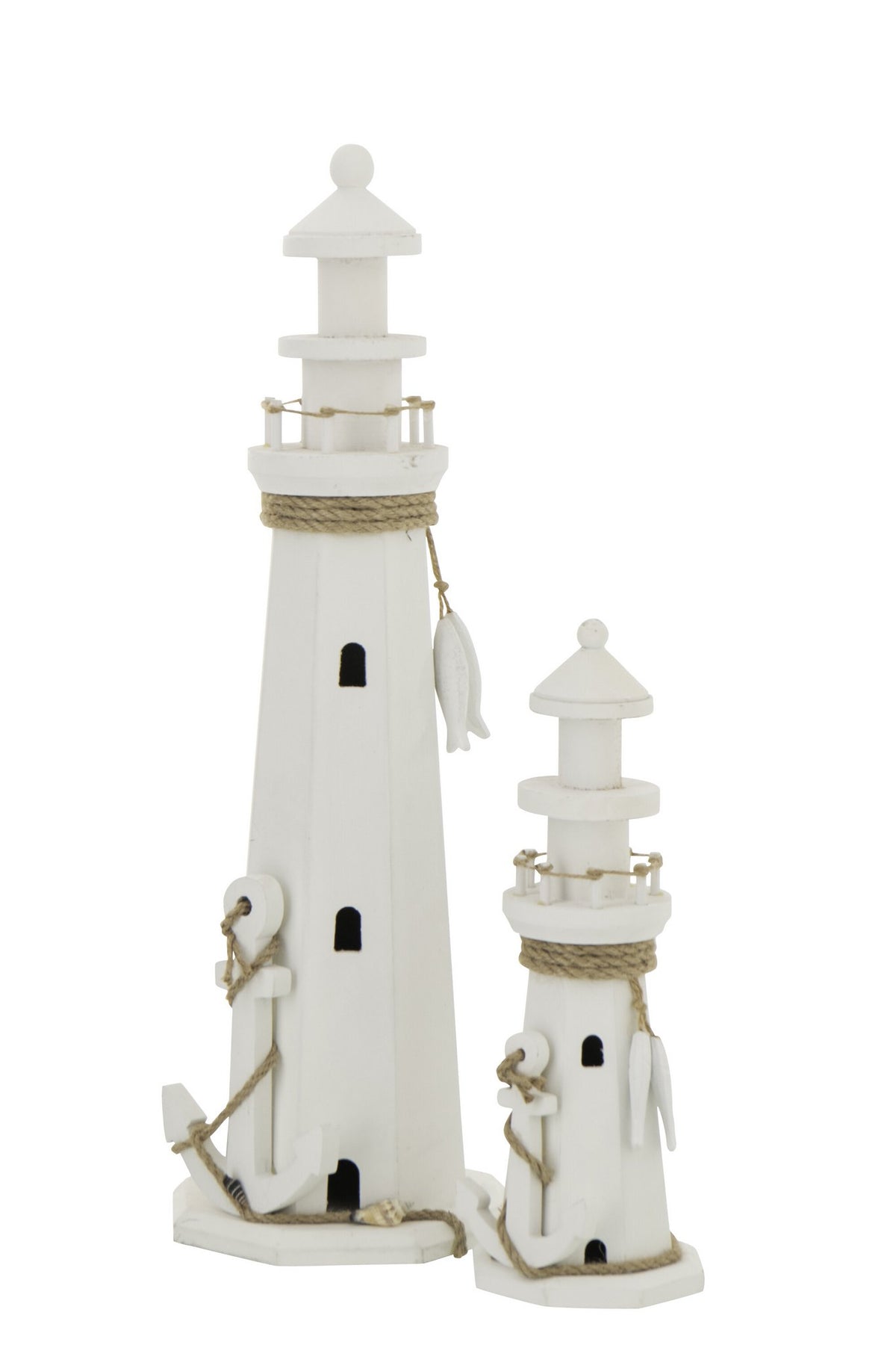 J-Line decoratie Vuurtoren - hout/touw - wit - L