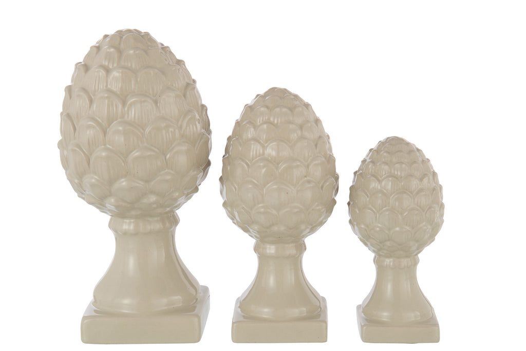 J-Line decoratie Dennenappel - porselein - beige - L