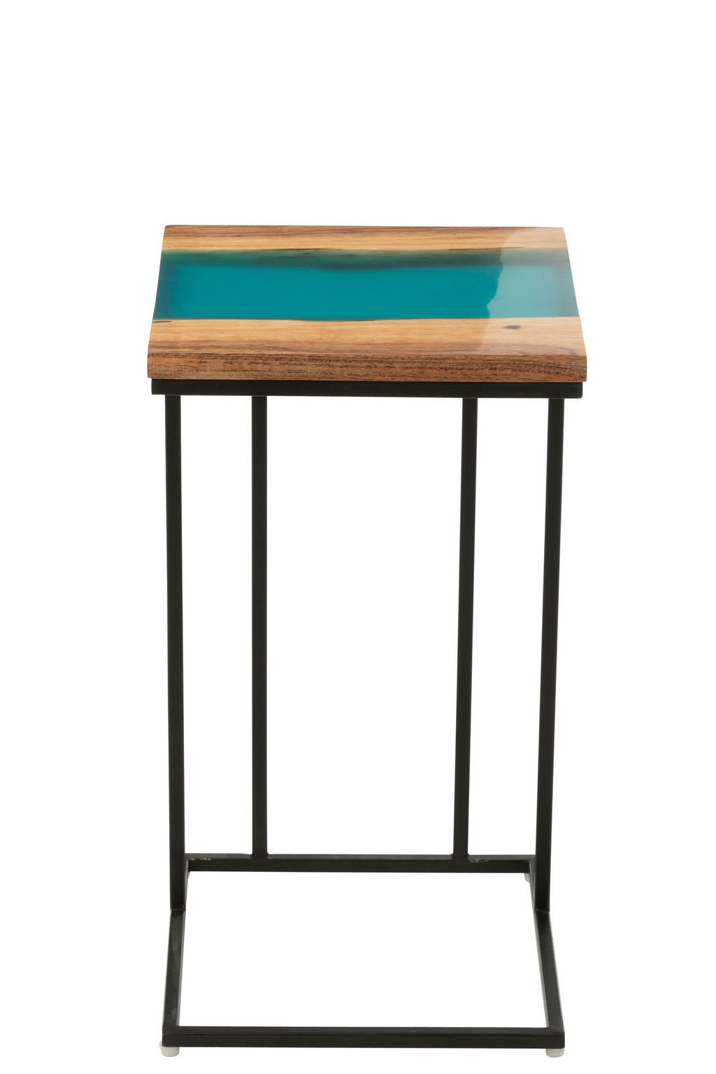 J-Line bijzettafel Vierkant - hout/epoxyhars - naturel/blauw