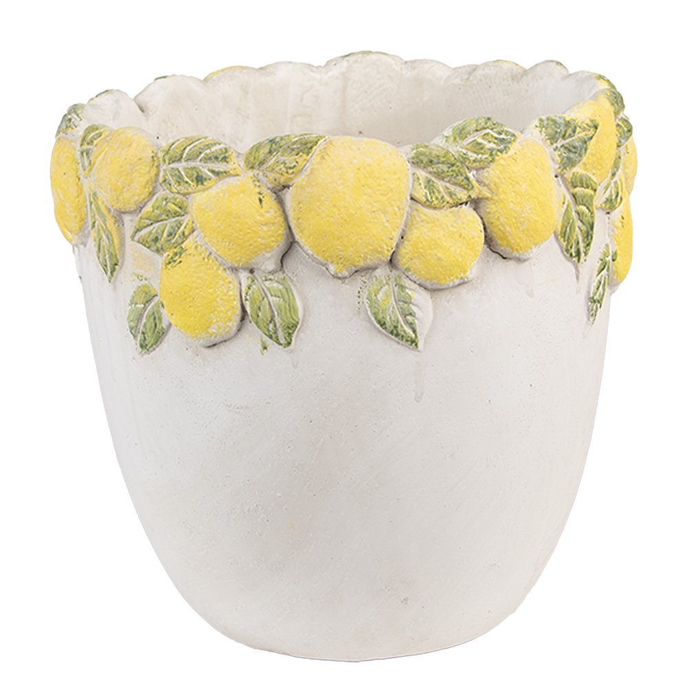 Bloempot Ø 20x19 cm Wit Geel Steen Citroenen
