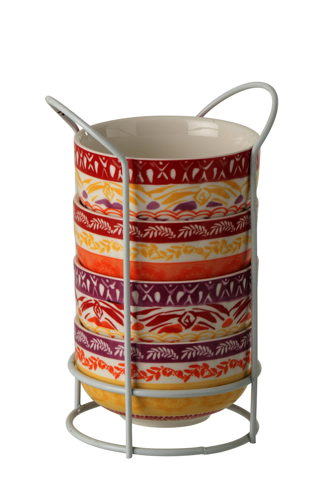 J-Line schaal - keramiek - paars/rood - set van 4