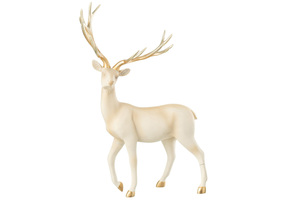 J-Line figuur Hert Wandelend - polyresin - lichtbeige/goud