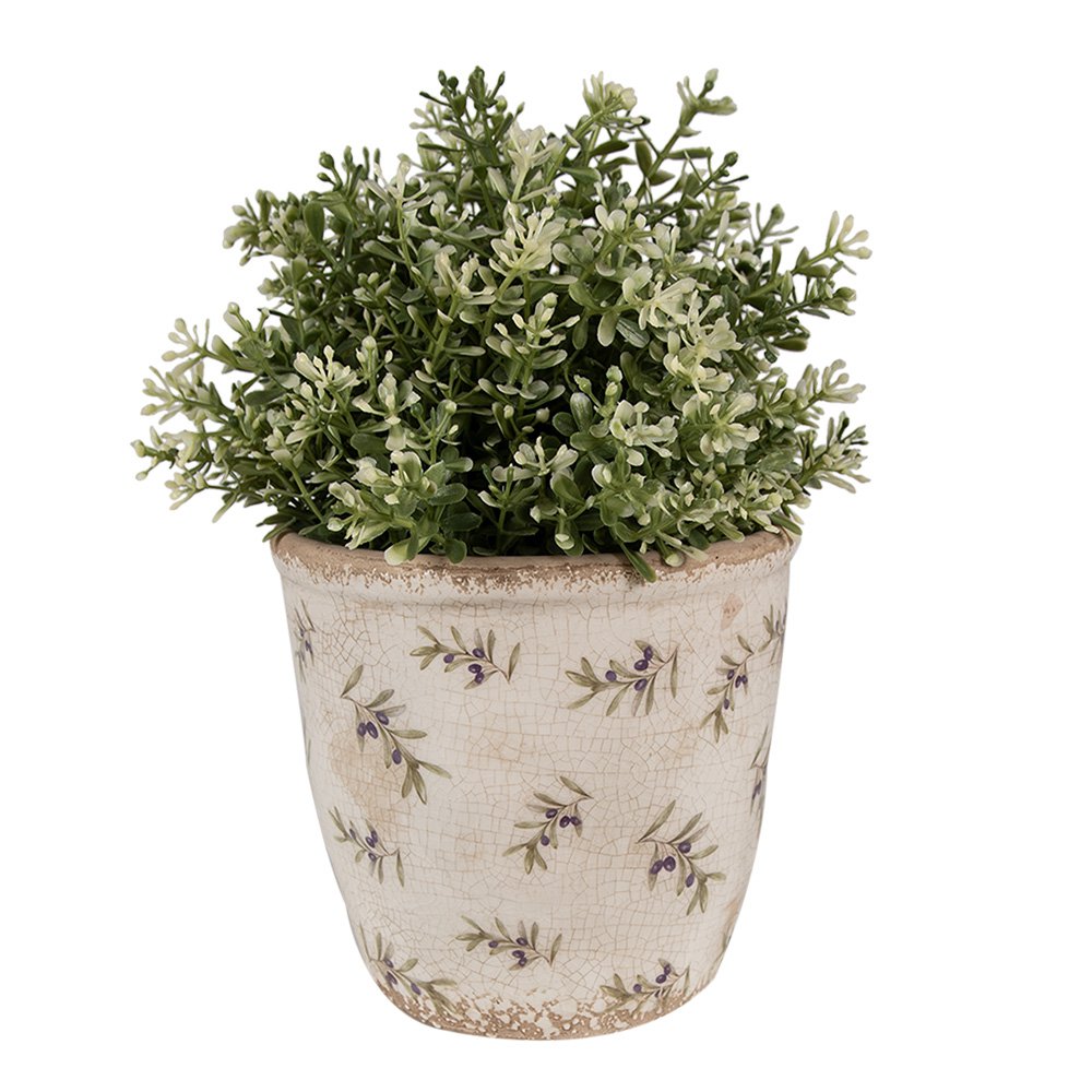 Bloempot Ø 14x13 cm beige blauw keramiek olijven bloempot binnen