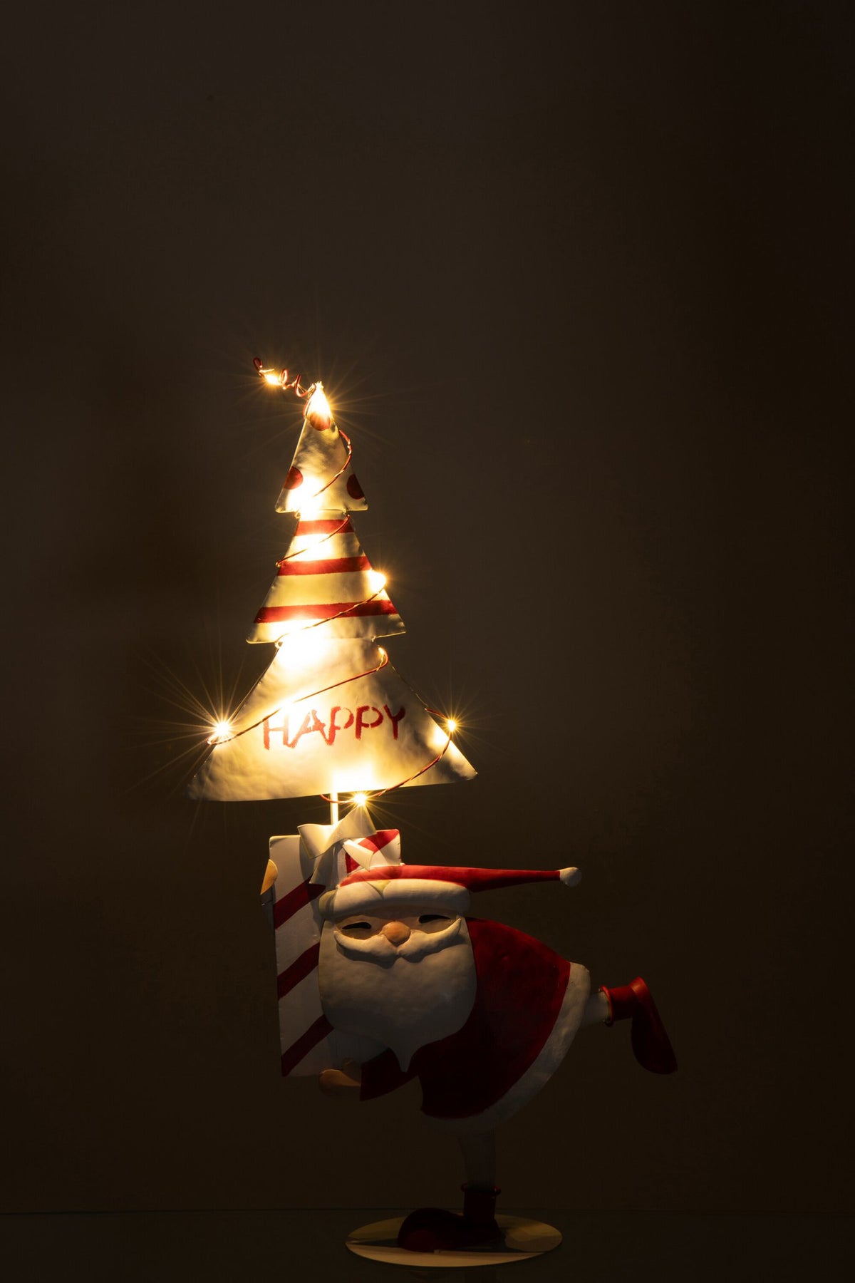 J-Line figuur Kerstman Boom - ijzer - kerstrood/wit - S - LED