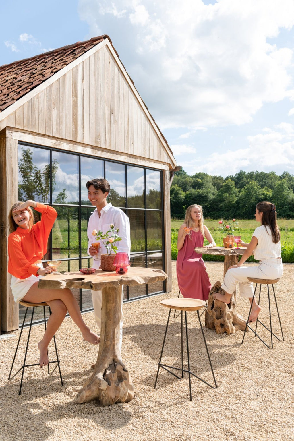 J-Line barstoel - hout/ijzer - naturel