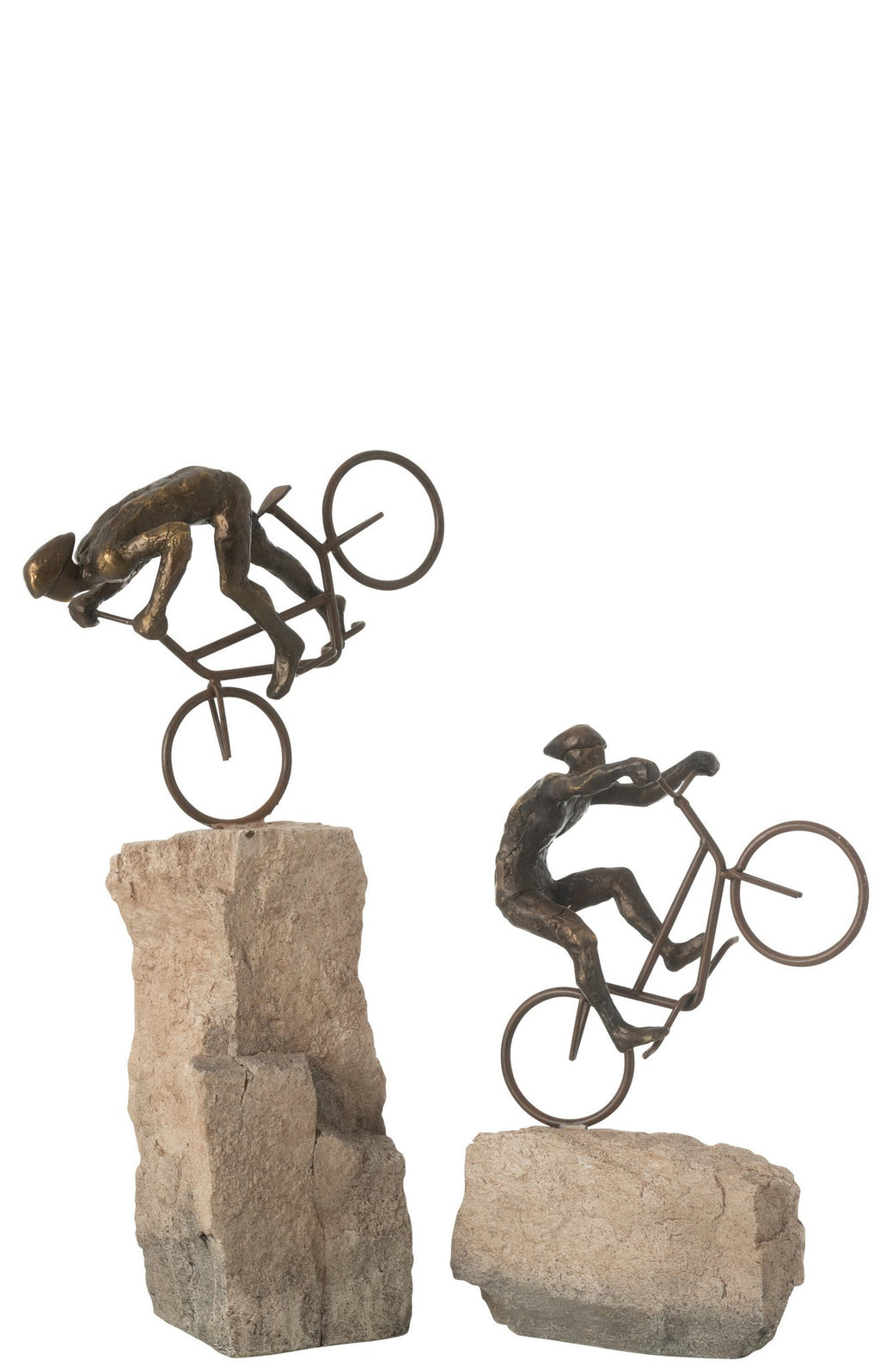 J-Line Set 2 Fietsers Op Rots Resin Beige/Zwart