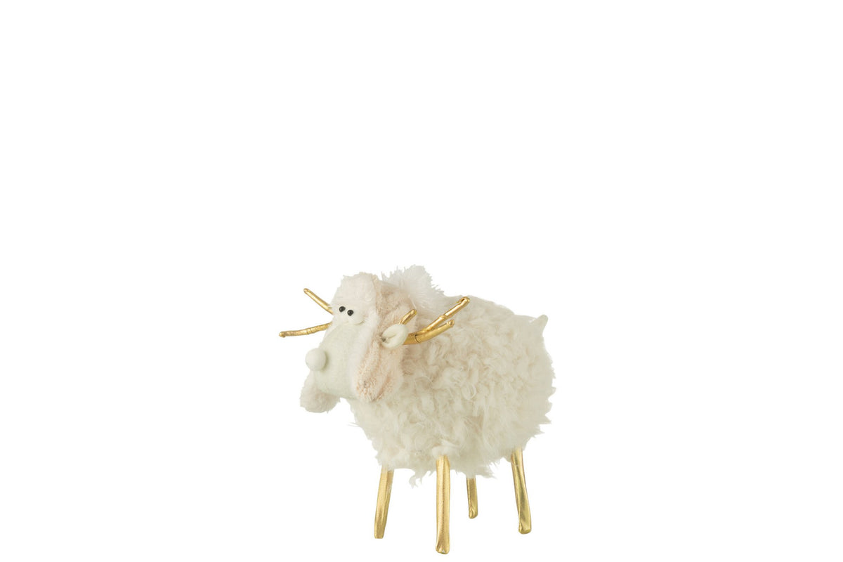 J-Line figuur Rendier muts - textiel - creme/goud - small