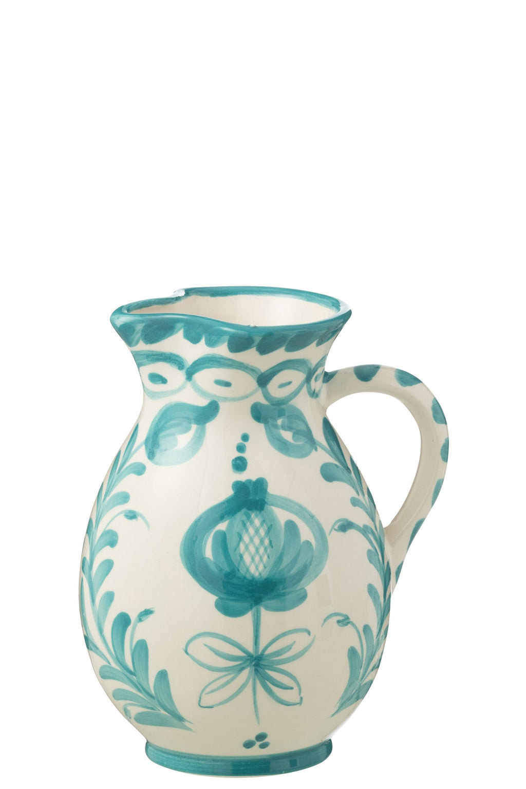 J-Line kruik Granada - keramiek - wit/aqua - medium