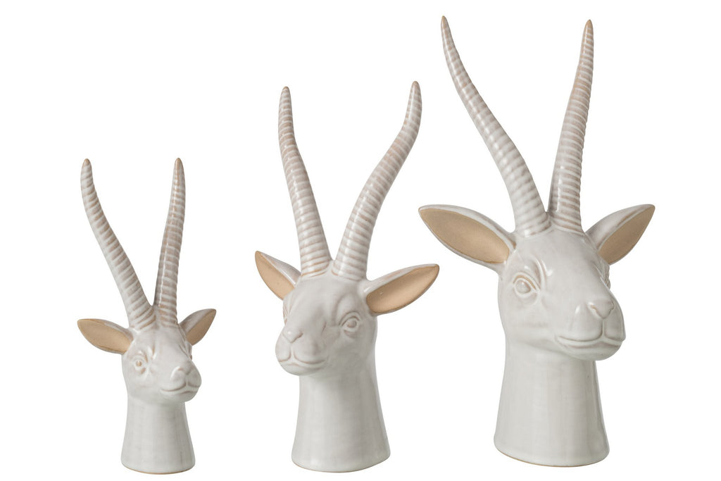J-Line decoratie Hert Hoofd - porselein - ecru - large
