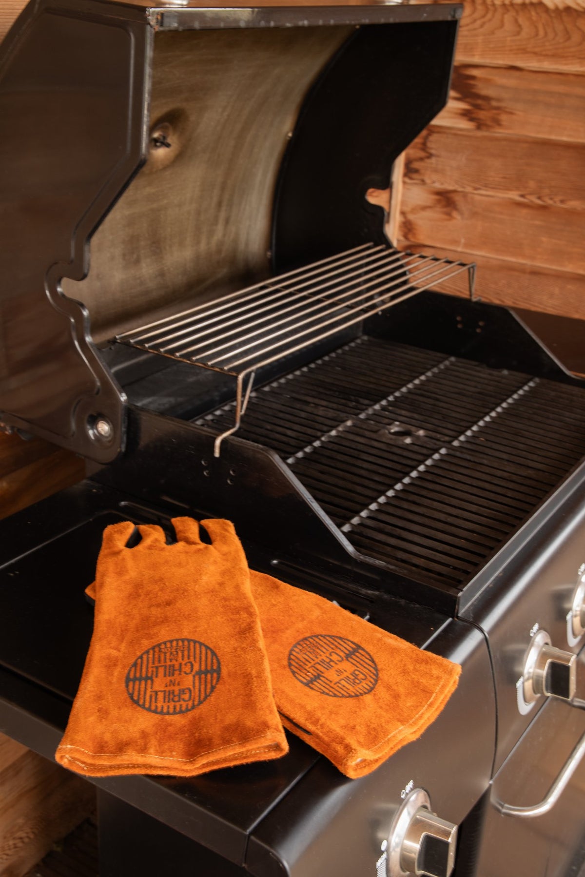 Set of 2 leather BBQ gloves - 36 x 19 cm - brown