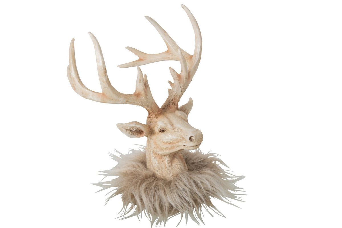 J-Line decoratie Rendier - polyresin - lichtbeige - small
