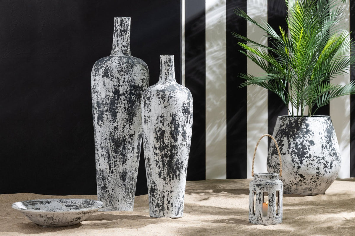 J-Line lantaarn Ruby - keramiek - zwart/wit