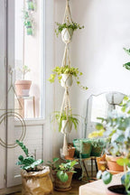 Katoenen verticale hangende plantenbak - Macrame Weave - Set van drie eenheden