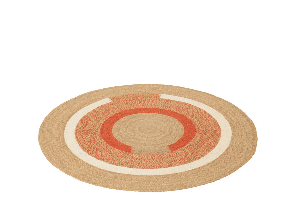 J-Line vloerkleed Rond Geometrisch - jute - naturel/donkeroranje - M