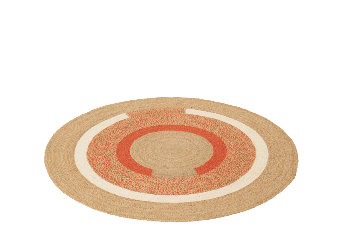 J-Line vloerkleed Rond Geometrisch - jute - naturel/donkeroranje - M
