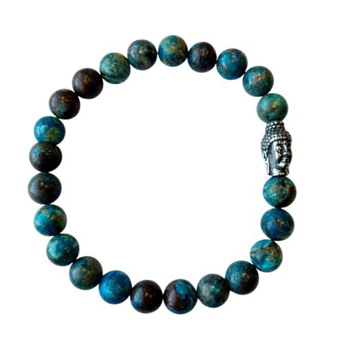 Heren armband Picasso Jaspis blauw 8 mm met Boeddha kraal