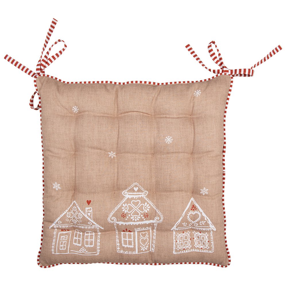 Stoelkussen Foam 40x40x4 cm Bruin Katoen Gingerbread house Zitkussen