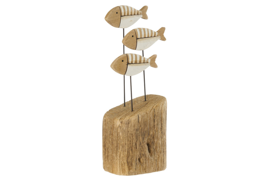 J-Line decoratie Vis Op Voet - hout - naturel/wit - S