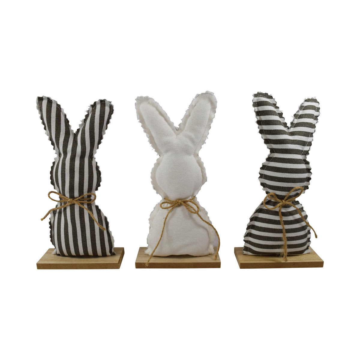 Stoffen konijn met strepen op voet 5x11x23cm grijs/wit