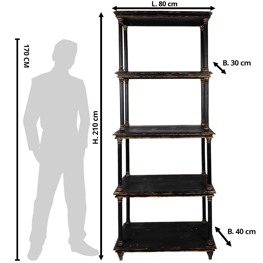 Boekenkast Zwart, Hout 80x40x210 cm