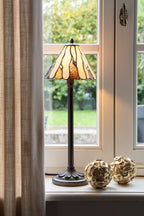 Tiffany Tafellamp Ø 20x60 cm Beige Bruin Glas Tiffany Bureaulamp