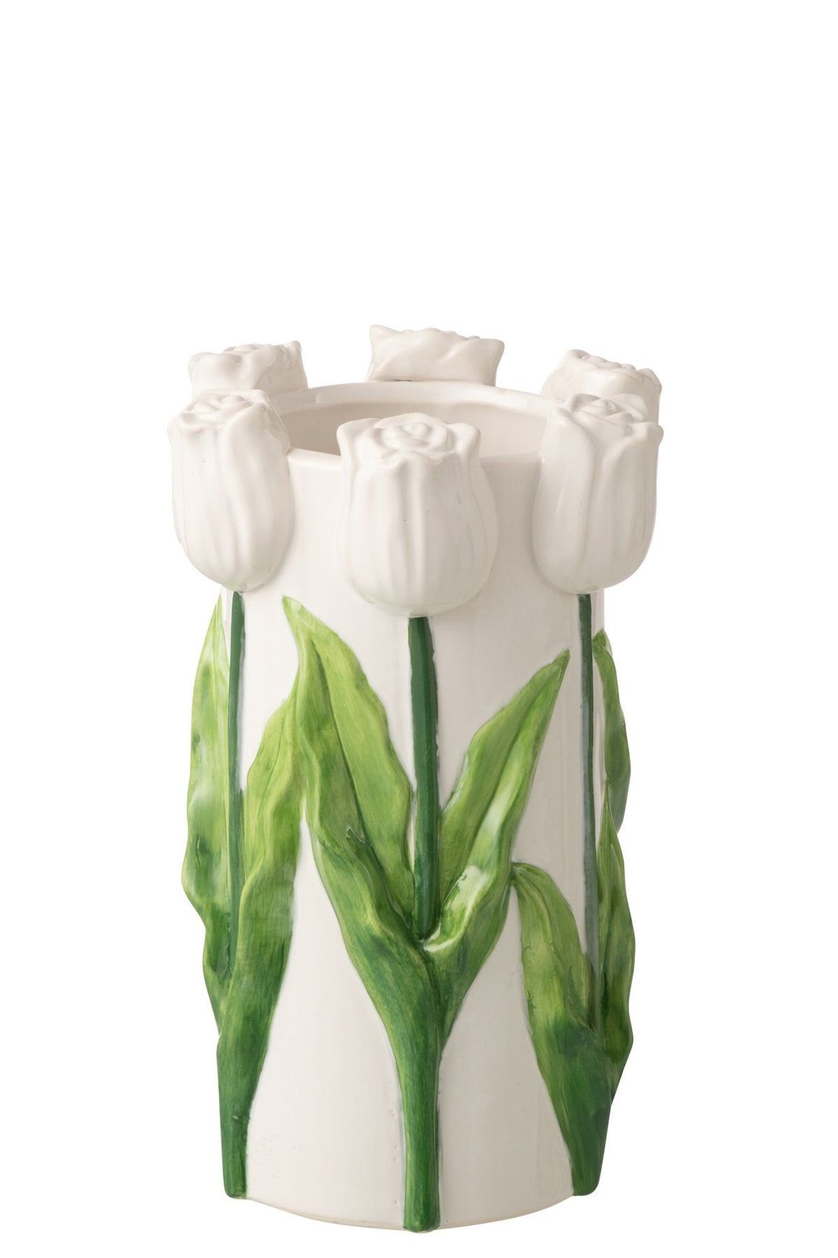 J-Line bloempot Tulp - keramiek - wit/groen - medim