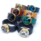 Leren ring 12mm glaskristal (set van 8 stuks)